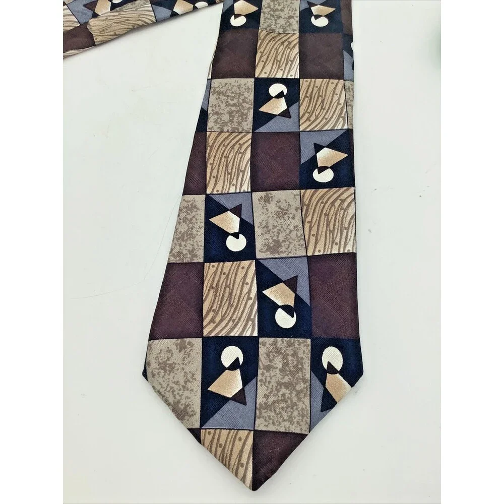 Torriani Abstract Necktie Vintage Fine Silk Art Deco Geometric  Burgundy Tan